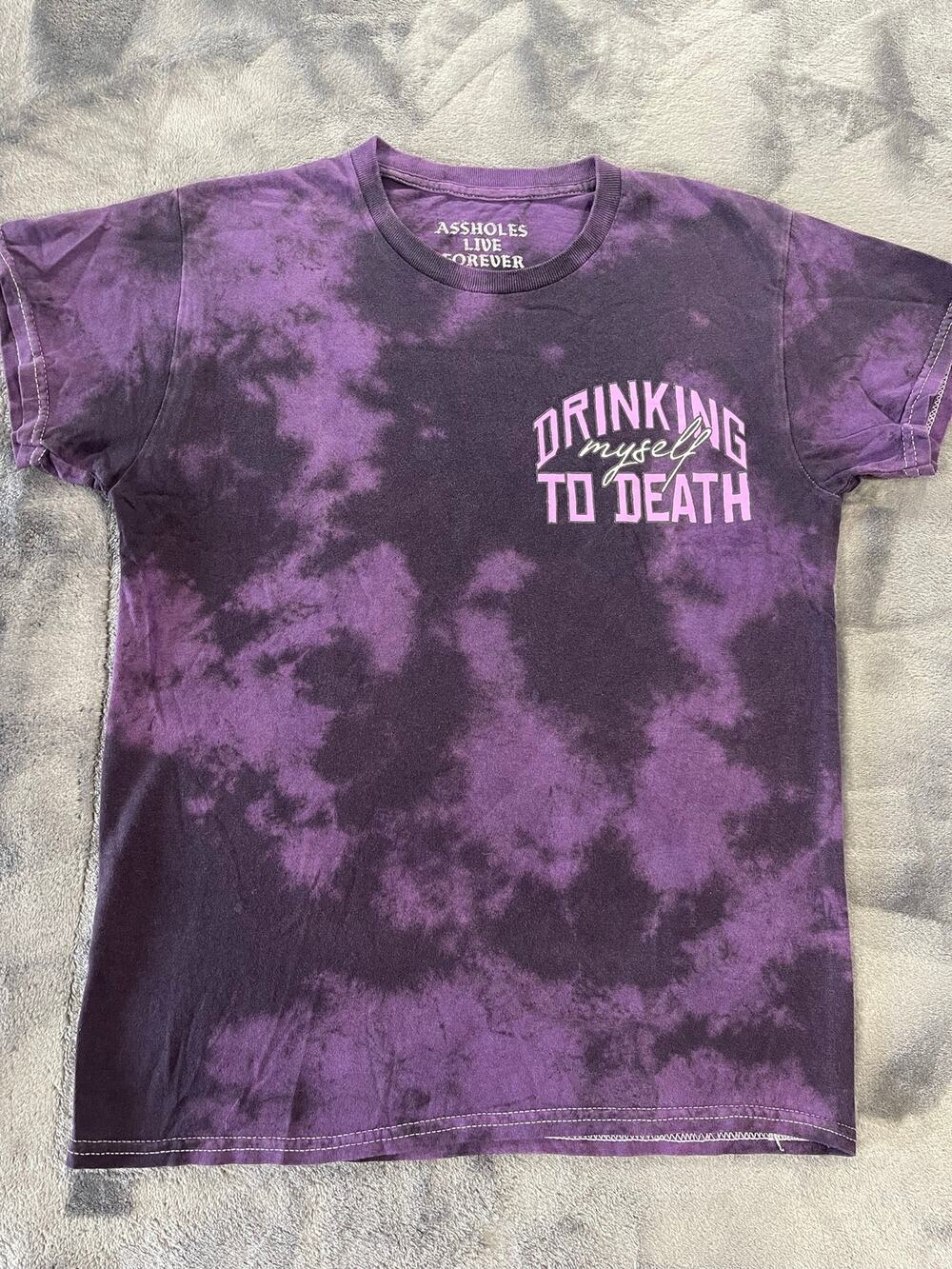 A$$holes Live Forever Purple Tie Dye Grim Reaper Graphic Shirt Mens Size Small